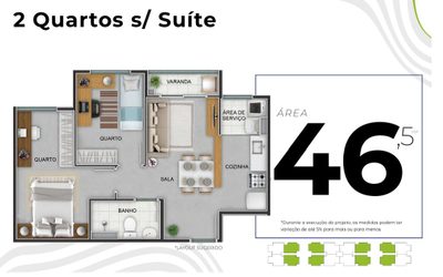 Apartamento, 2 quartos, 46 m² - Foto 3