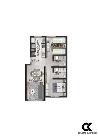 Apartamento, 2 quartos, 60 m² - Foto 2