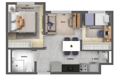 Apartamento, 2 quartos, 34 m² - Foto 3