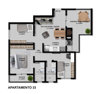 Apartamento, 3 quartos, 63 m² - Foto 3