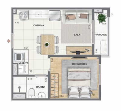 Apartamento, 1 quarto - Foto 2