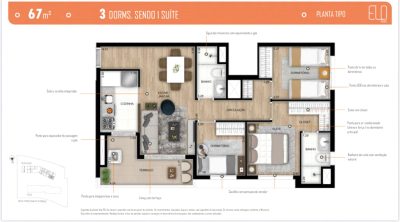 Apartamento, 3 quartos, 67 m² - Foto 2