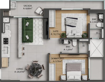 Apartamento, 2 quartos, 77 m² - Foto 3