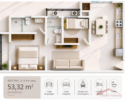 Apartamento, 2 quartos, 53 m² - Foto 2