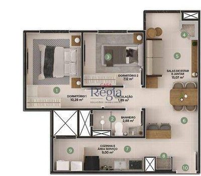 Apartamento, 2 quartos, 54 m² - Foto 2