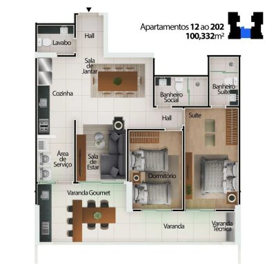 Apartamento, 2 quartos, 100 m² - Foto 1