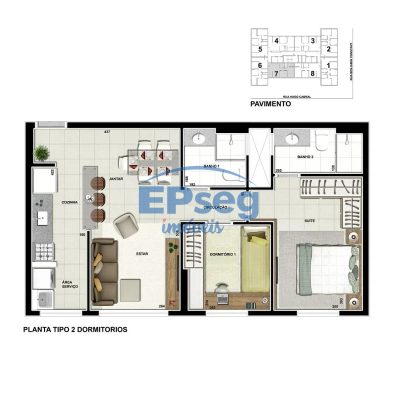 Apartamento, 2 quartos, 56 m² - Foto 2