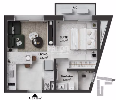 Kitnet-Studio, 35 m² - Foto 1